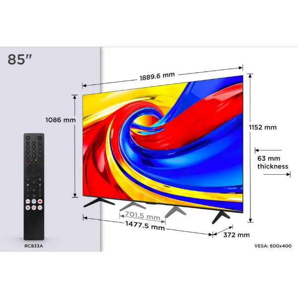 Picture of TCL 85P7L-UK 85" 4K HDR QLED Direct LED Google TV
