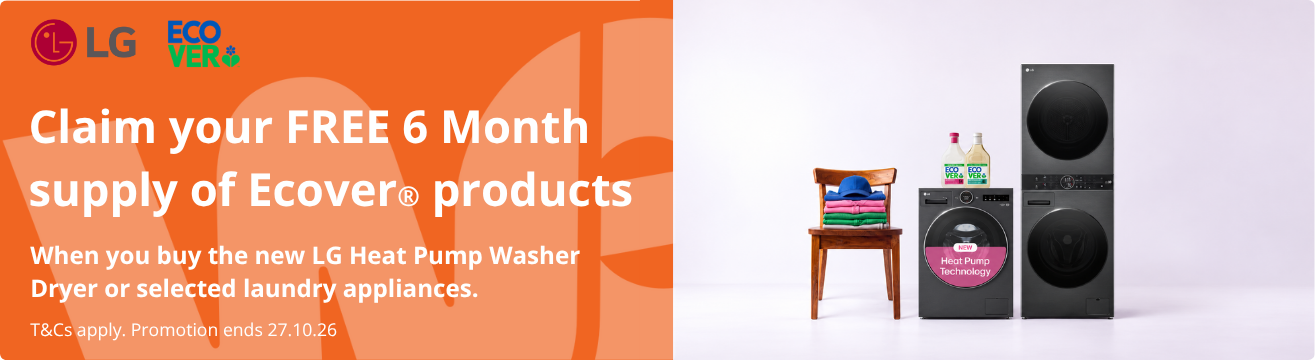Claim 6 months’ free Ecover detergent and softener with selected LG laundry appliances