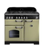 Rangemaster 100910 Classic Deluxe 100 Dual Fuel Range Cooker in Olive Green with Chrome Trim 