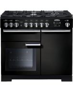 Rangemaster 97560 Professional Deluxe 100 Dual Fuel Range Cooker in Black with a Chrome Trim