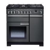 Rangemaster 105950 Professional Deluxe 90 Dual Fuel Range Cooker in Slate with Chrome Trim