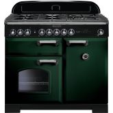Rangemaster 113810 Classic Deluxe 100 Dual Fuel Range Cooker in Racing Green with Chrome Trim