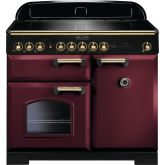 Rangemaster 115560 Classic Deluxe 100 Dual Fuel Range Cooker in Cranberry with Brass Trim