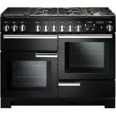 Rangemaster 97520 Professional Deluxe 110 Dual Fuel Range Cooker in Black with Chrome Trim