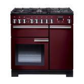 Rangemaster 97620 Professional Deluxe 90 Dual Fuel Range Cooker in Cranberry with Chrome Trim