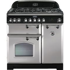 Rangemaster 100600 Classic Deluxe 90 Dual Fuel Range Cooker in Royal Pearl with Chrome Trim