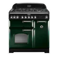 Rangemaster 113510 Classic Deluxe 90 Dual Fuel Range Cooker in Racing Green with Chrome Trim