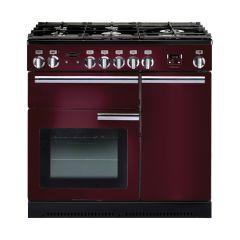 Rangemaster 91940 Professional Plus 90 Gas Range Cooker in Cranberry with Chrome Trim